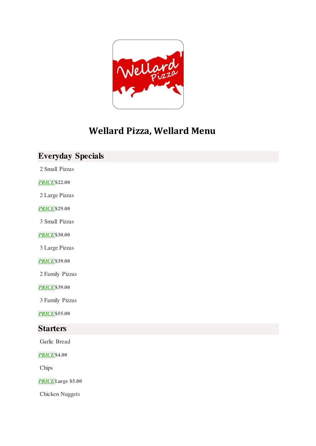 wellard pizza wellard menu everyday specials