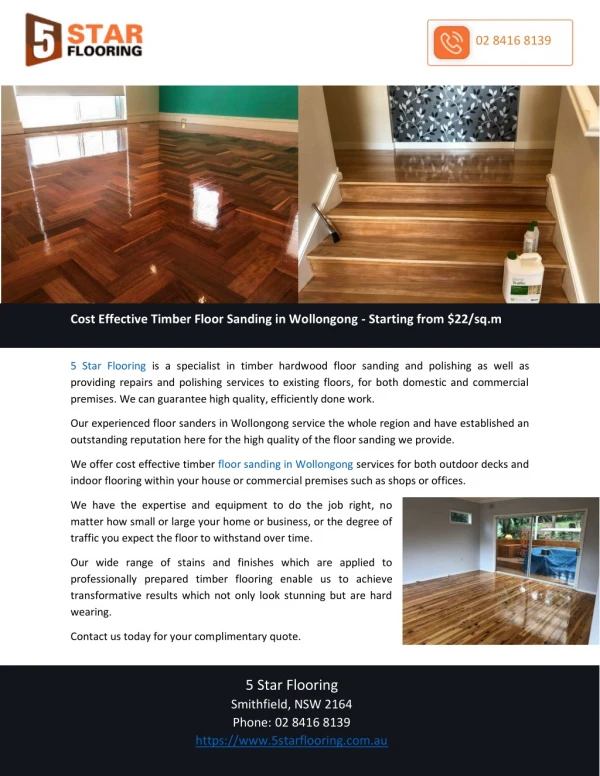 Cost Effective Timber Floor Sanding in Wollongong - Starting from $22/sq.m