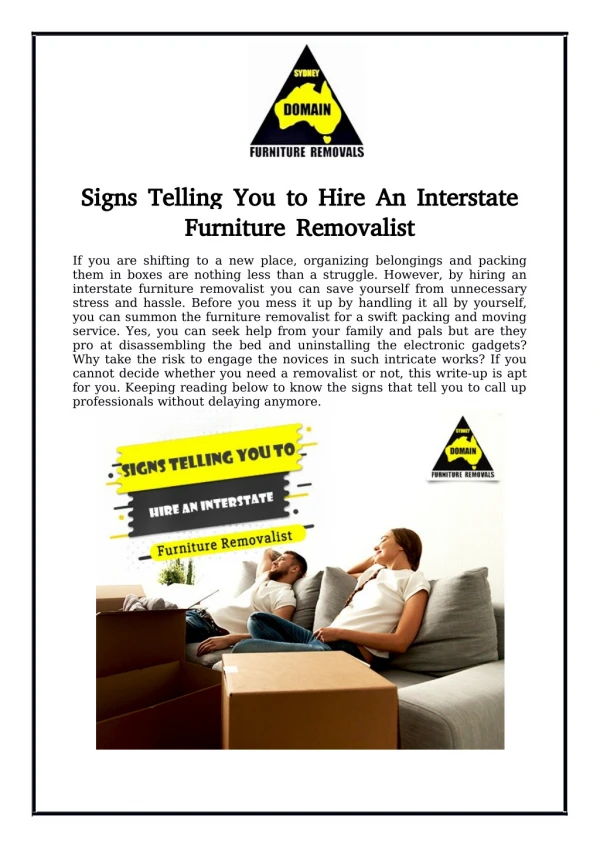 Signs Telling You to Hire An Interstate Furniture Removalist