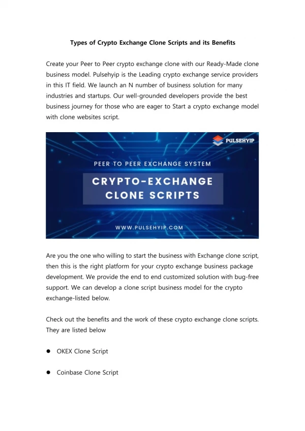 Types of Crypto Exchange Clone Scripts and its Benefits