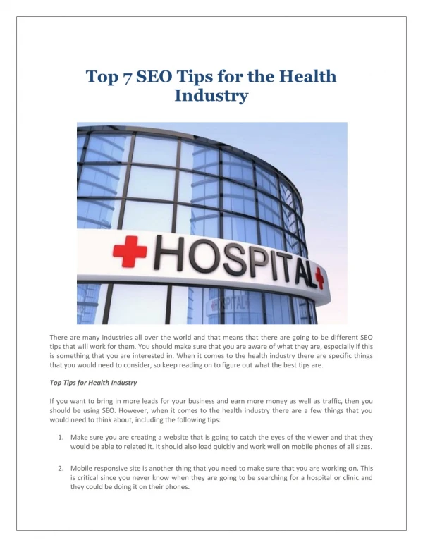 Top 7 SEO Tips for the Health Industry