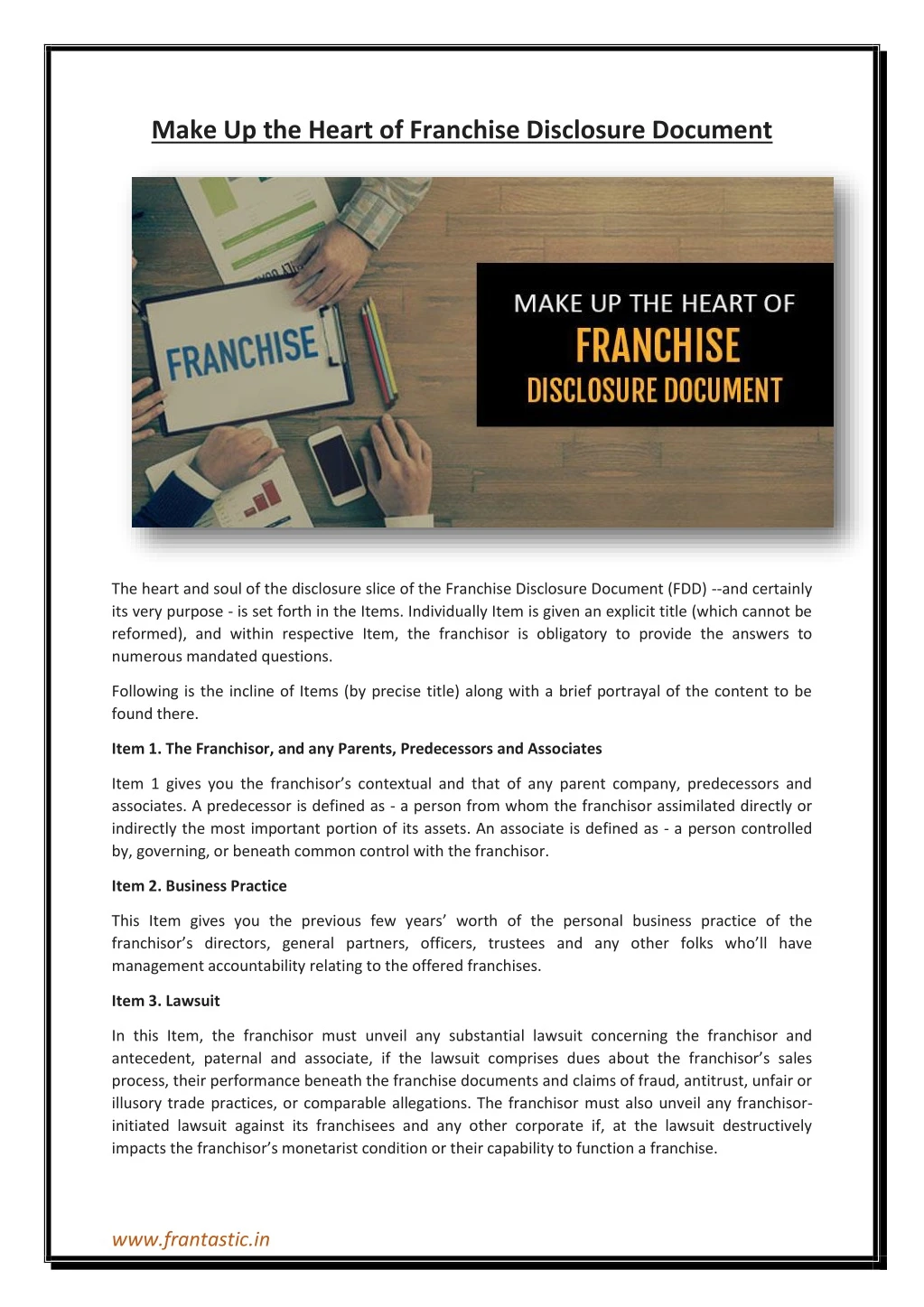 make up the heart of franchise disclosure document