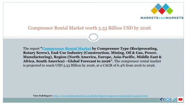 Compressor Rental Market worth 5.53 Billion USD by 2026