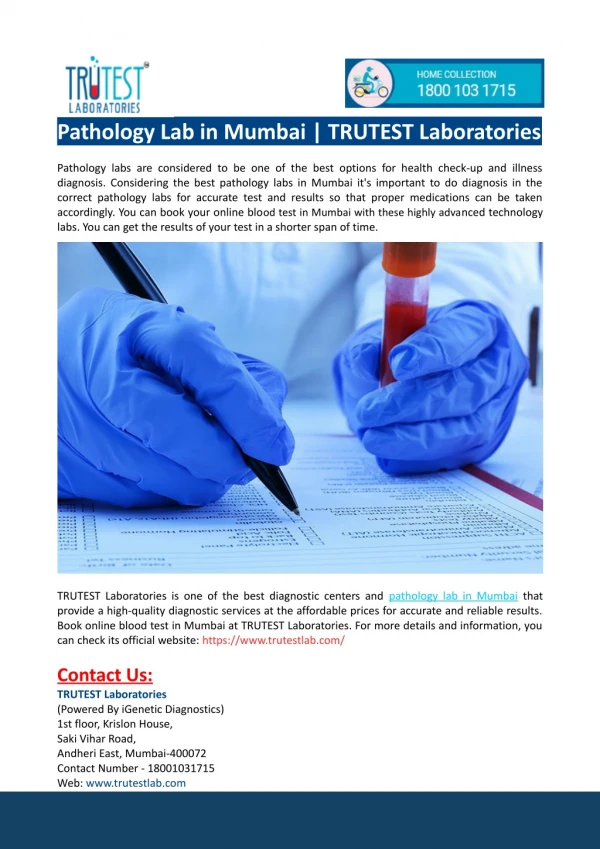 Pathology Lab in Mumbai-TRUTEST Laboratories