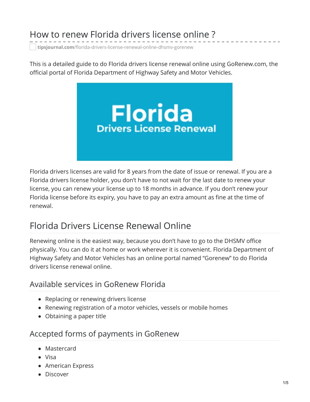 how to renew florida drivers license online