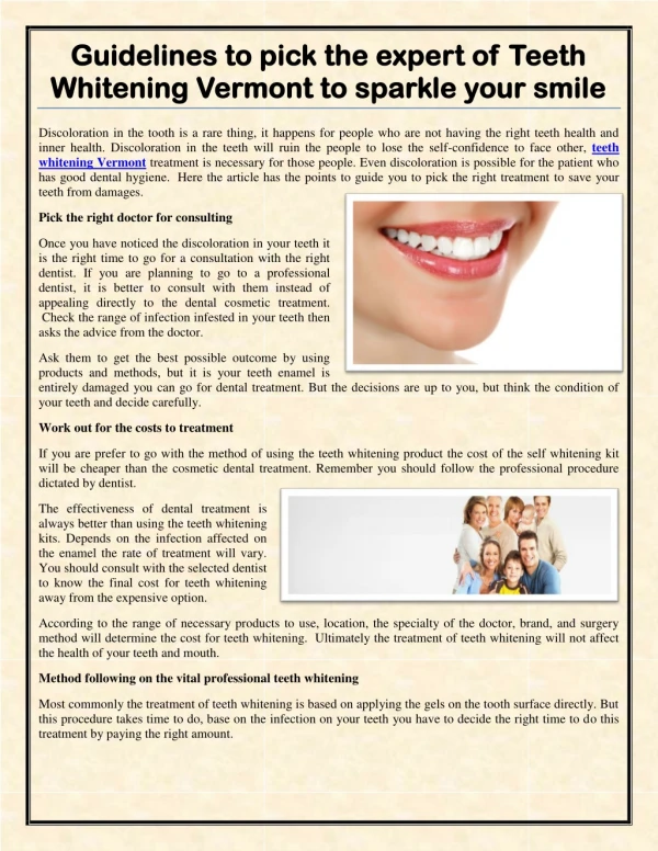 Guidelines to pick the expert of Teeth Whitening Vermont to sparkle your smile