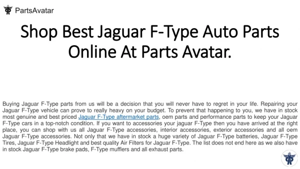 Shop Top Notch Jaguar F-Type Parts Online at Parts Avatar Canada.