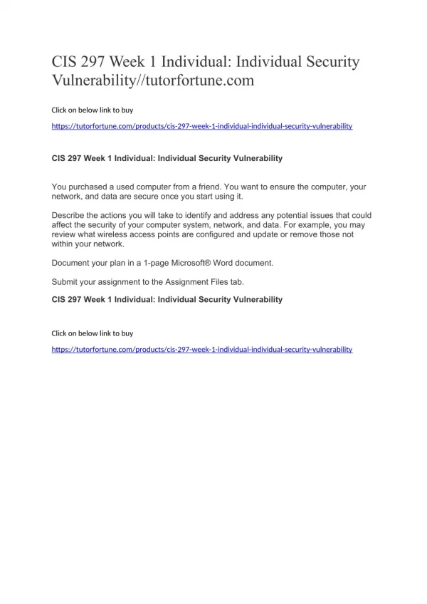 CIS 297 Week 1 Individual: Individual Security Vulnerability//tutorfortune.com