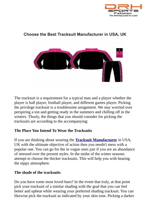Choose the best tracksuit manufacturer in USA, UK