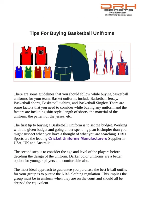 Tips For Buying Basketball Unifroms