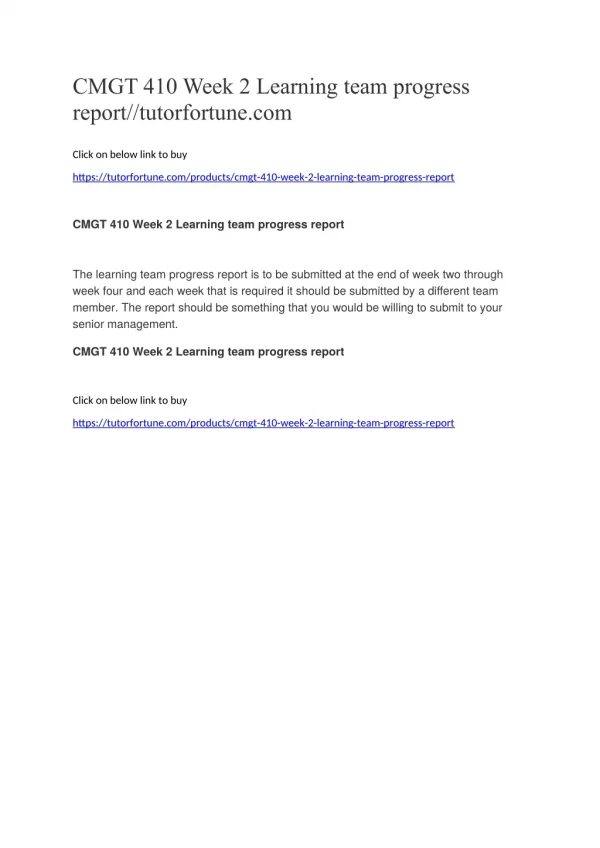 CMGT 410 Week 2 Learning team progress report//tutorfortune.com