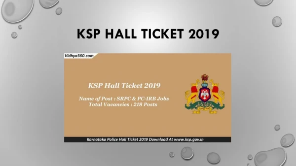KSP Hall Ticket 2019 Available Soon, 218 SRPC & PC-IRB Call Letter