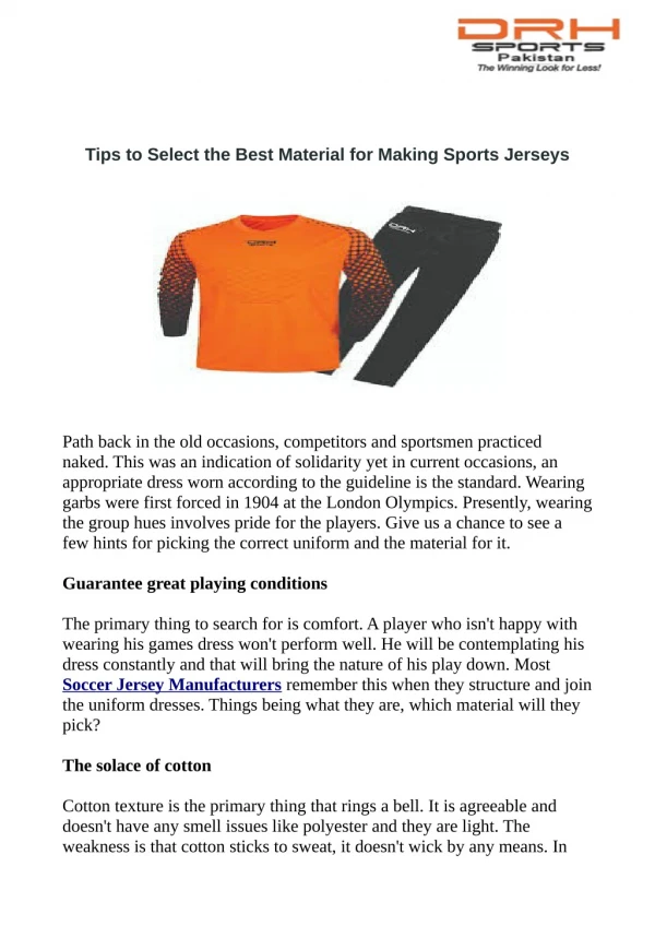 Tips to Select the Best Material for Making Sports Jerseys