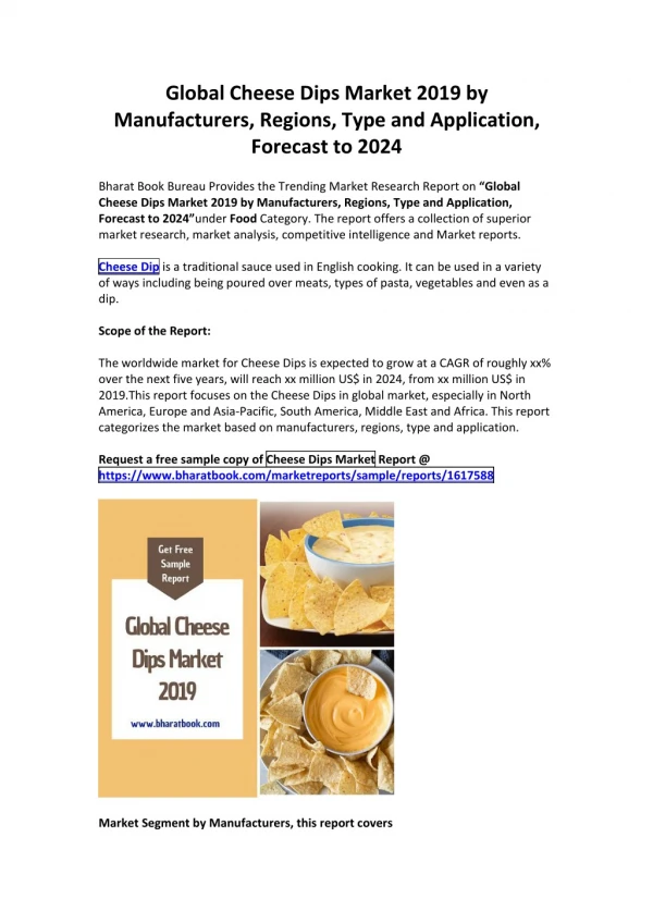 Global Cheese Dips Market: Analysis & Forecast 2024