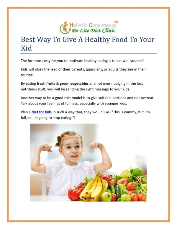Best Way To Give A Healthy Food To Your Kid | Nalini Dietitian