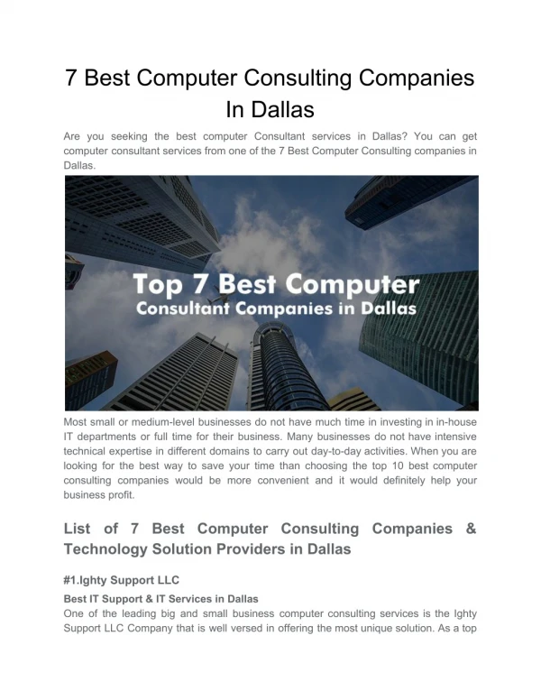 7 Best Computer Consulting Companies In Dallas