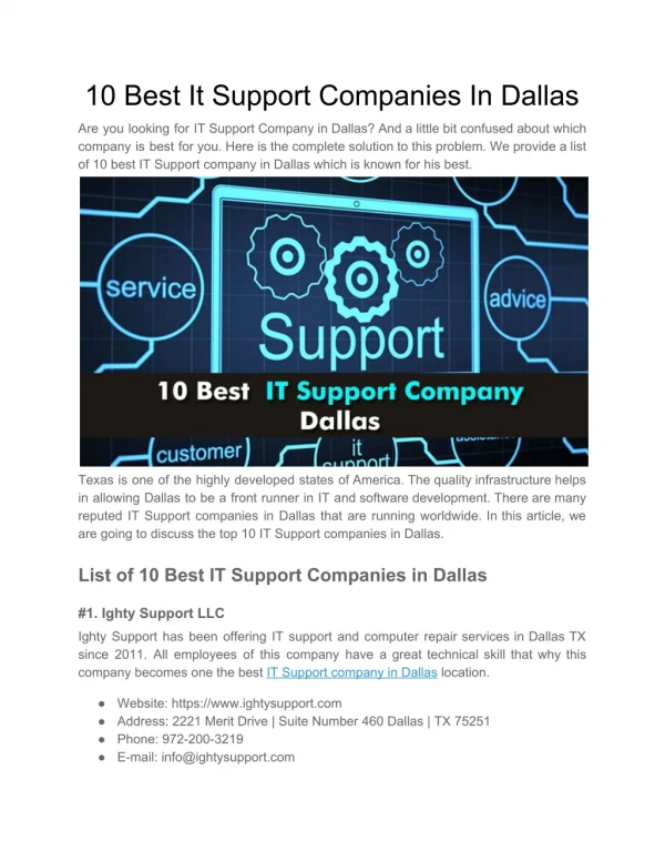 10 Best It Support Companies In Dallas