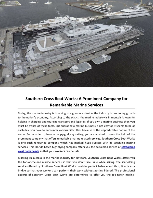 Southern Cross Boat Works: A Prominent Company for Remarkable Marine Services