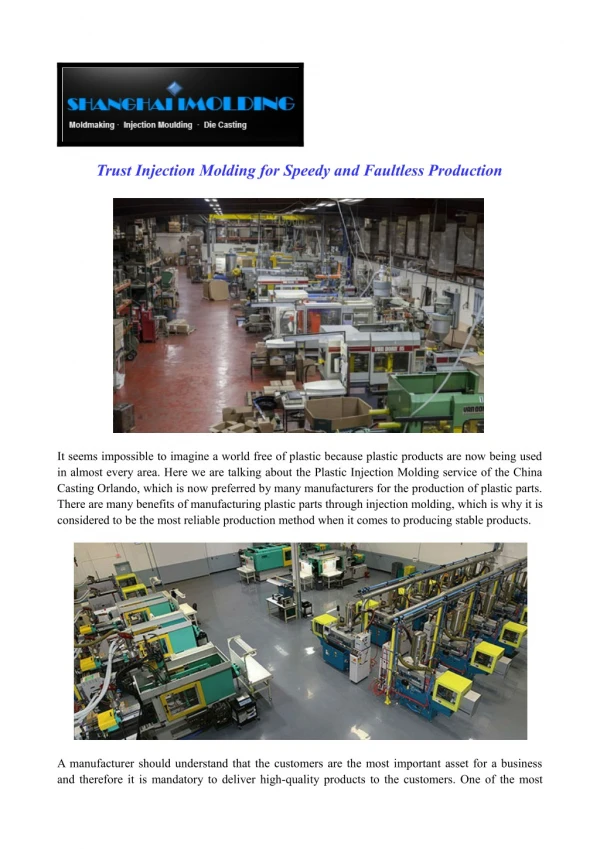 Trust Injection Molding for Speedy and Faultless Production