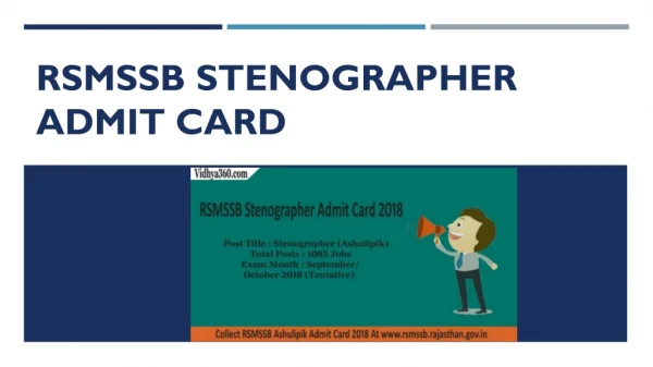 Download RSMSSB Stenographer Admit Card 2019, Ashulipik Exam Call Letter