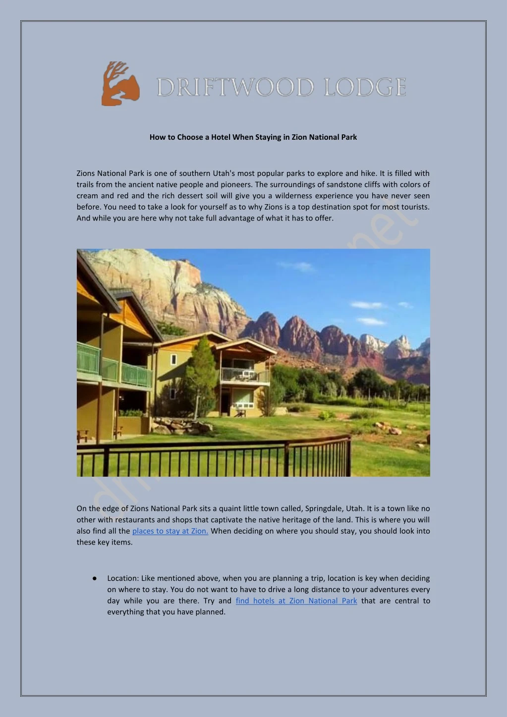 how to choose a hotel when staying in zion