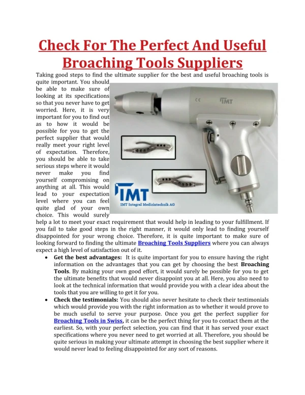 Check For The Perfect And Useful Broaching Tools Suppliers