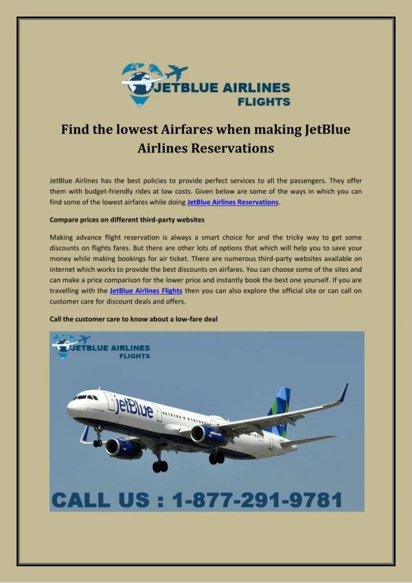 Find the lowest Airfares when making JetBlue Airlines Reservations