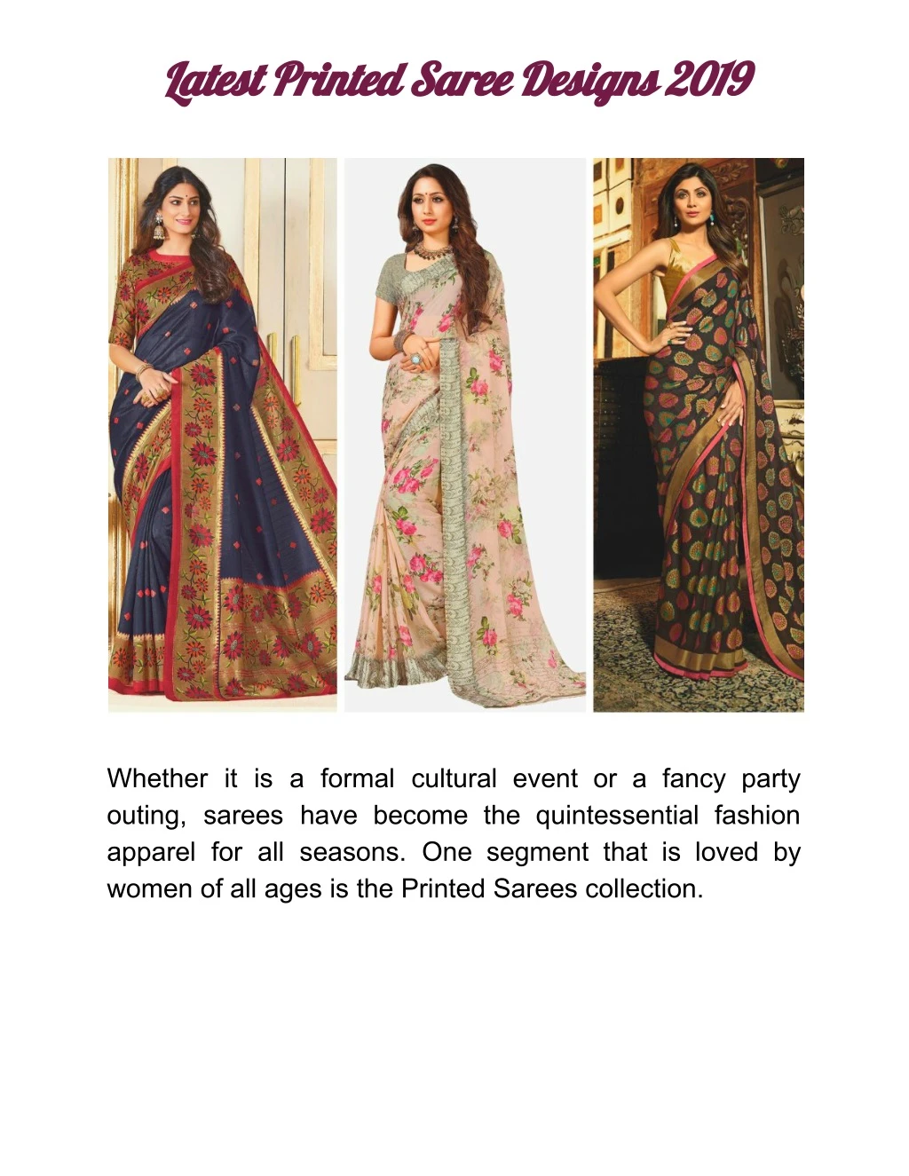 latest printed saree designs 2019