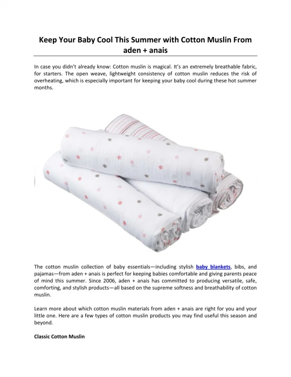 Keep Your Baby Cool This Summer with Cotton Muslin From aden anais