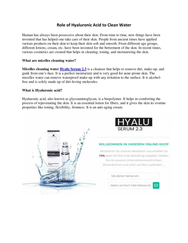 Role of Hyaluronic Acid to Clean Water