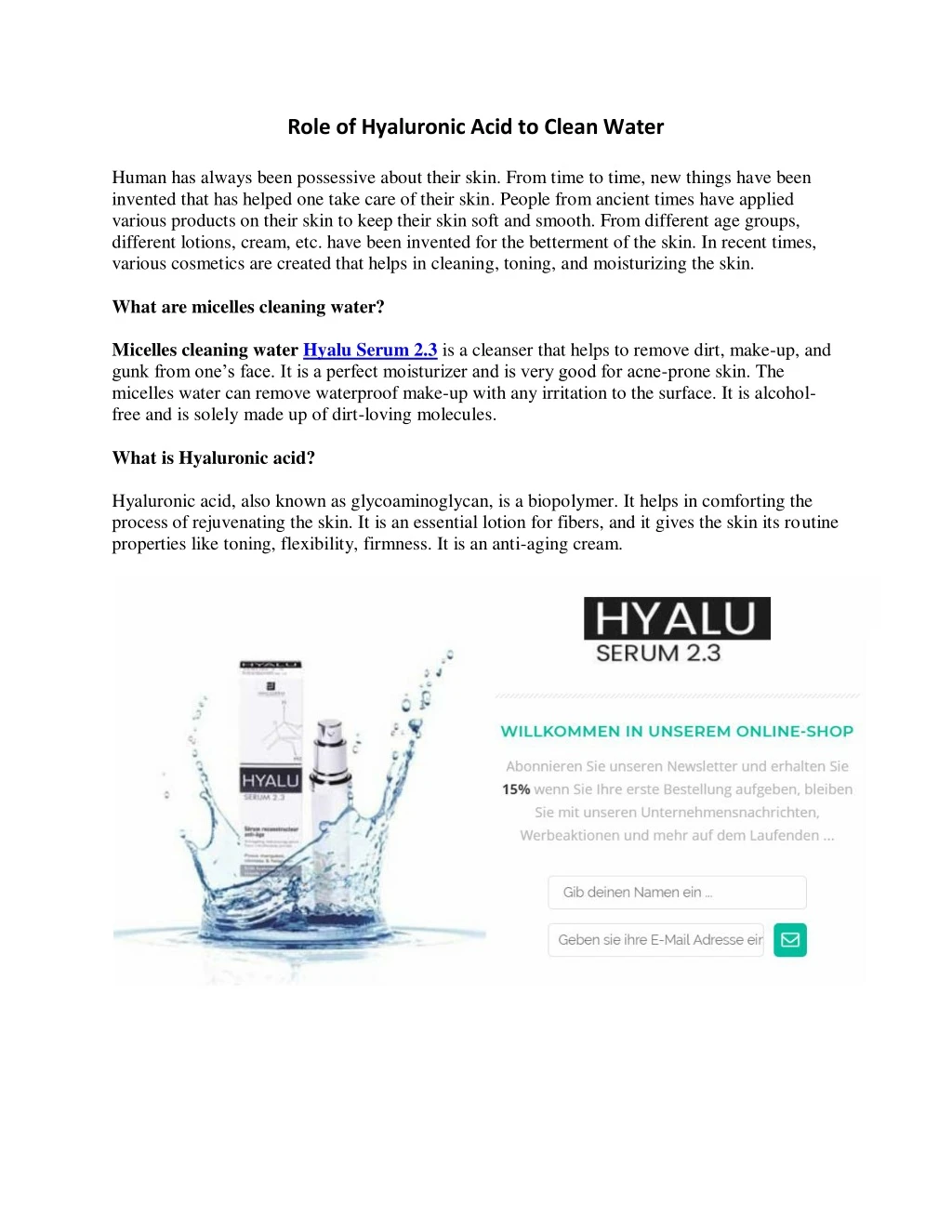 role of hyaluronic acid to clean water