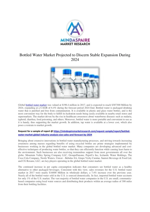 Bottled Water Market Projected to Discern Stable Expansion During 2024