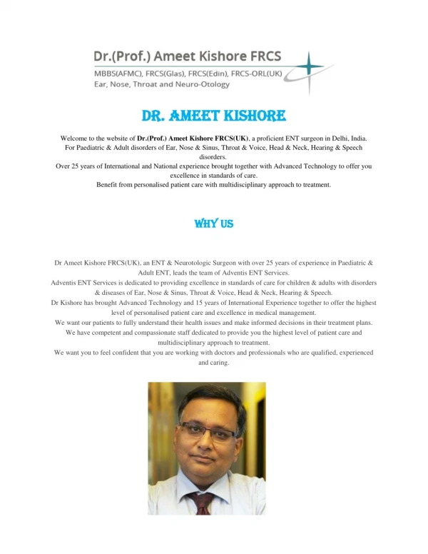 Dr ameet kishore - ENT specialist in india