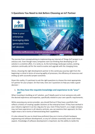5 Questions You Need to Ask Before Choosing an IoT Partner