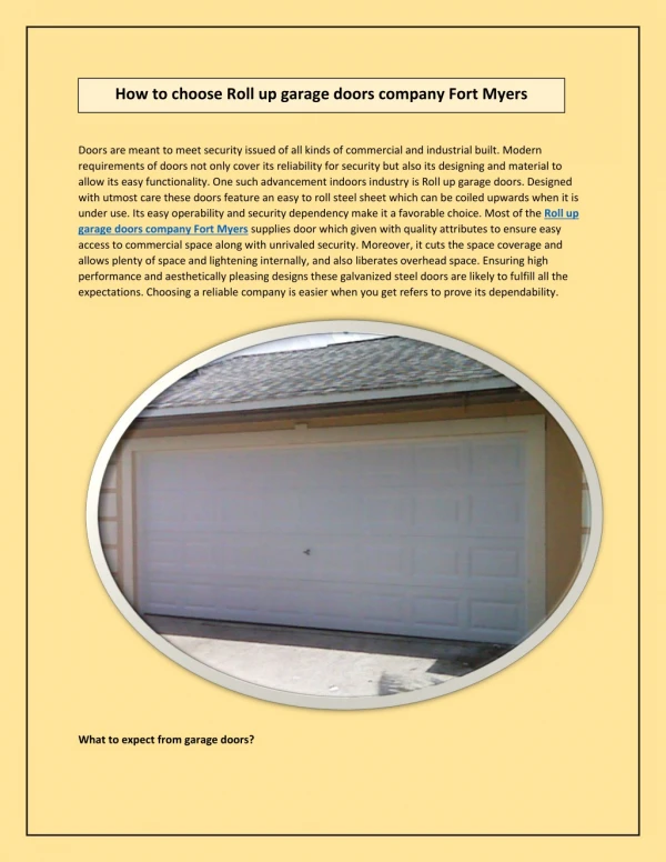 How to choose Roll up garage doors company Fort Myers