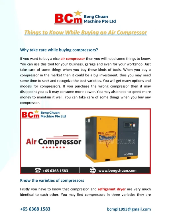 Things to Know While Buying an Air Compressor