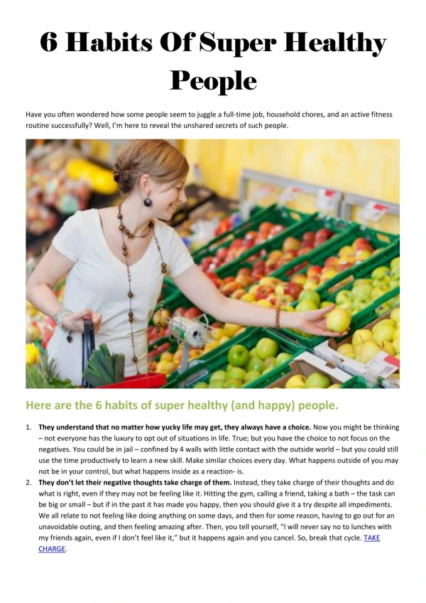 6 Habits Of Super Healthy People