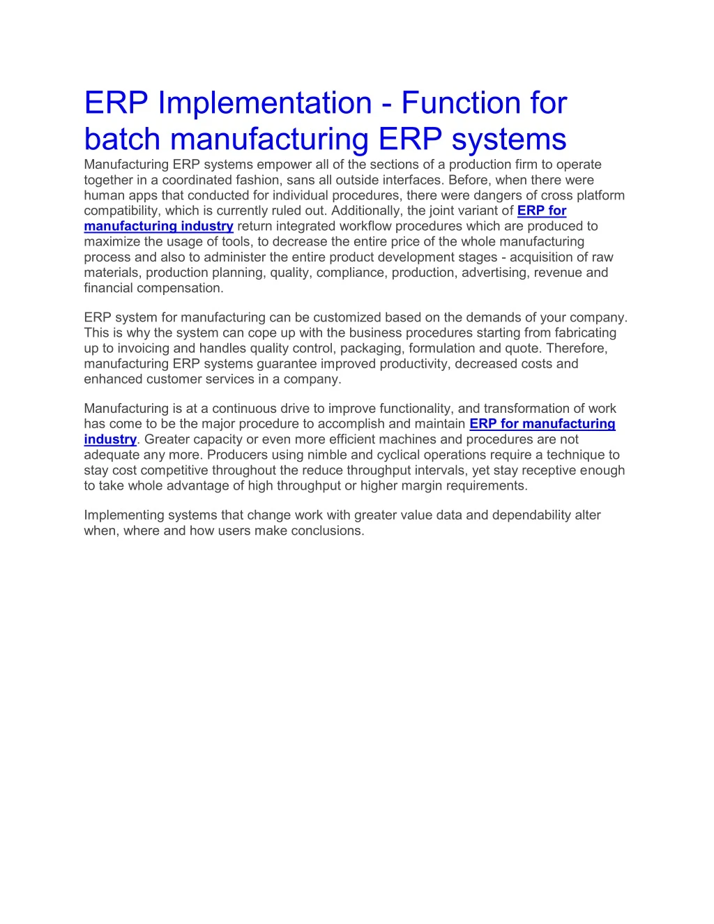 erp implementation function for batch