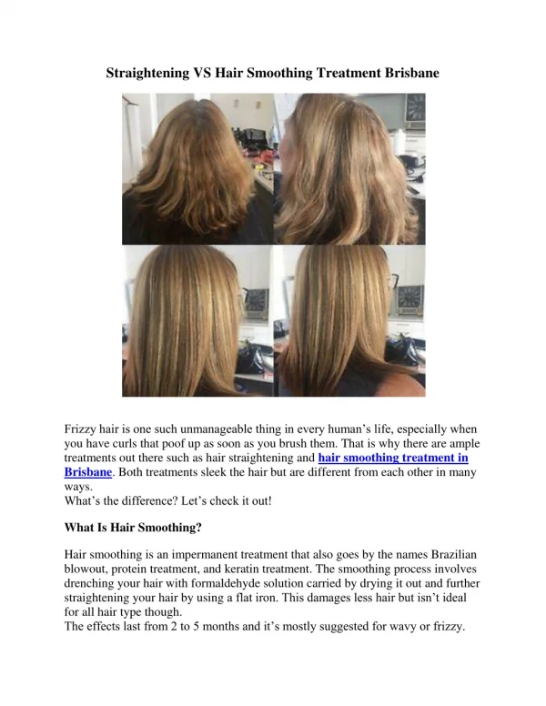 Straightening VS Hair Smoothing Treatment Brisbane