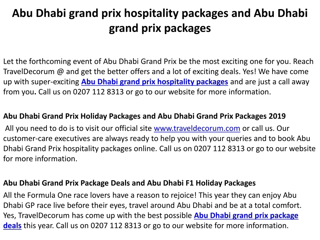 abu dhabi grand prix hospitality packages and abu dhabi grand prix packages