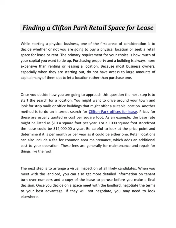 Finding a Clifton Park Retail Space for Lease