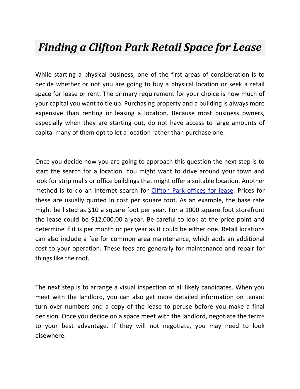 finding a clifton park retail space for lease