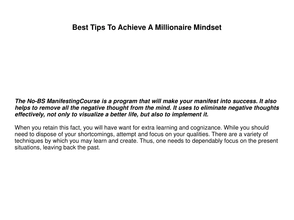 best tips to achieve a millionaire mindset