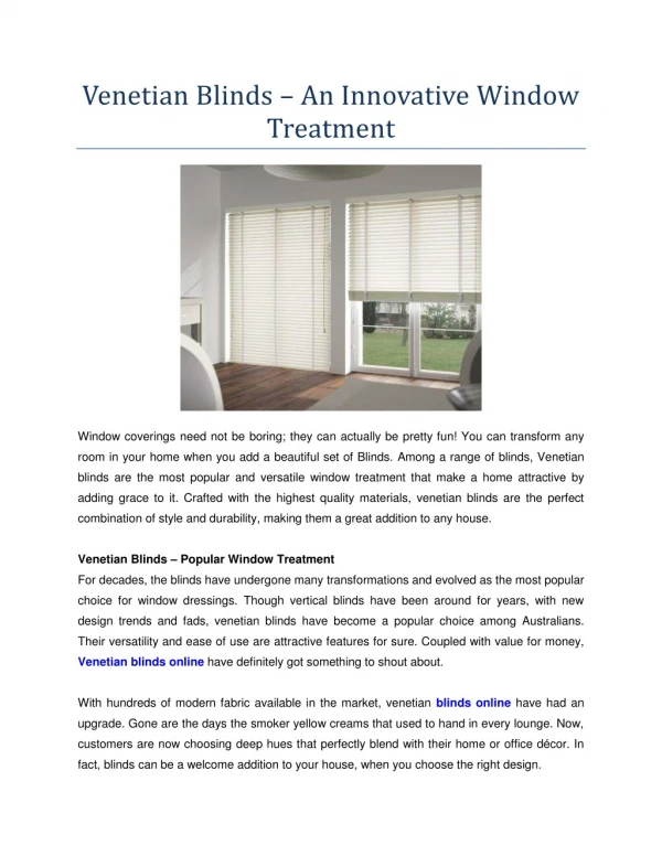 Venetian Blinds - An Innovative Window Treatment