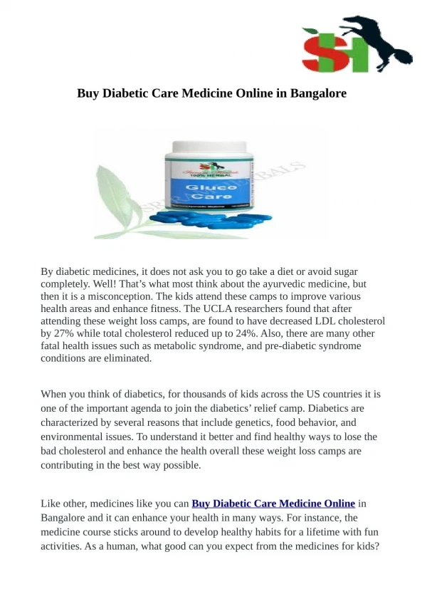 Buy Diabetic Care Medicine Online