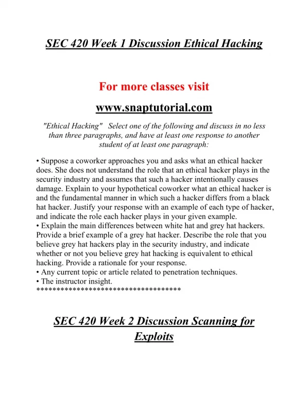 SEC 420 EXceptional Education/snaptutorial.COM