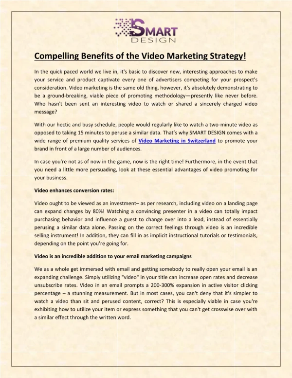 Compelling Benefits of the Video Marketing Strategy!