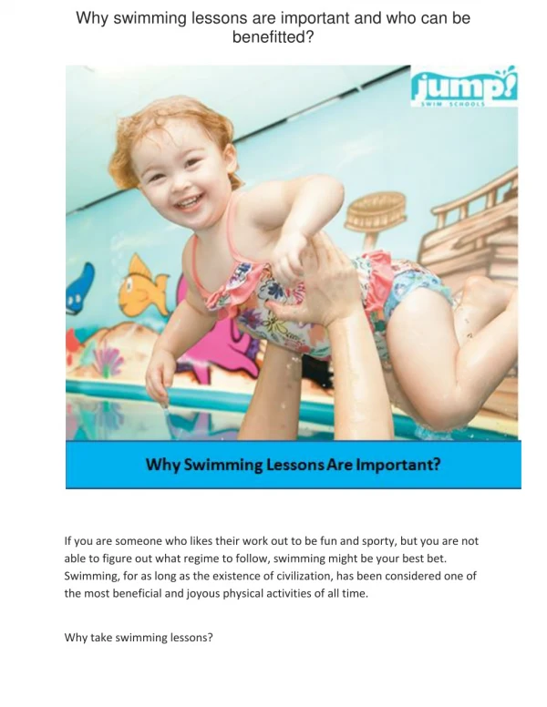 Why swimming lessons are important and who can be benefitted?