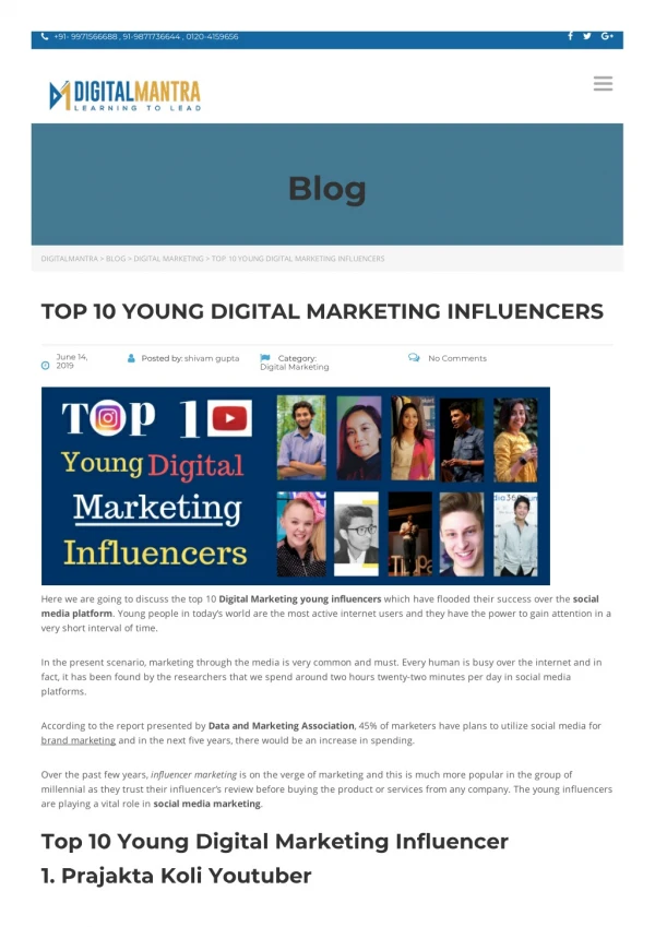 Top 10 Young Digital Marketing Infulencer