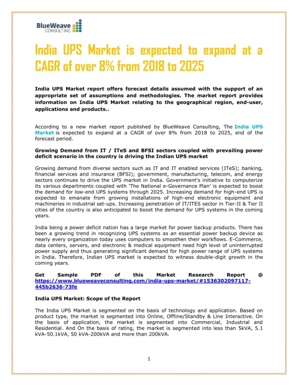 India UPS Market is expected to expand at a CAGR of over 8% from 2018 to 2025